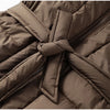 Elegant Fur Collar Hood Belt Long Cotton Jacket Women Zipper Drawstring Waist Parka Down Coat Winter Lady Warm Chic Outwear