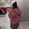Women's Oversized Coats Print Hooded Padded Jackets Winter Female Stand Collar Long Sleeve Zipper Loose Puffy Coat Outerwear