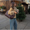 Beige Faux Suede Women Jacket Fur Collar Cuffs Trim Button Front Coat Vintage Western Cowgirl Style Warm Winter Outerwear