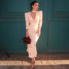 Elegant Floral Long Dress Women's Deep V neck High Waist Office Lady Party Dress Slim Long Sleeve Female Fishtail Dress