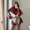 Women's Shorts 2 Pcs Sets Panelled Lantern Long Sleeve Ruched Zipper Loose Coats Lace Up Short Pants Chic Lady Sporty Outfit