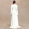 Solid Color Elegant High Neck Long Sleeve Ruched Ribbon Dress Women Bodycon Party Club Evening Dress Winter