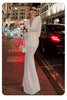 White Swinging Collar Long Dress For Women Ruched High Waist Long Sleeves Slim Elegant Evening Party Gowns