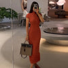 Elegant Women High Neck Cap Sleeve Midi Dress Glitter Fringe Hem Bodycon Pencil Dress Wedding Guest Cocktail Evening Gowns