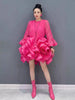 Women Long Sleeve Ruffled High Low Dress Elegant Party Evening Gown Pleated Formal Outfit Autumn