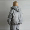 Striped Cotton Jacket Two‑piece Set Women Hooded Zip‑up Coat Wide‑leg Pants Suit Autumn Winter Daily Commute Outfit