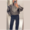 Olive Green Women's Short Coat High Neck Full Sleeve Zipper Up Oversized Cropped Jacket Autumn Female Daily Casual Outwear