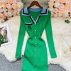 Brand Autumn Knitted Long Dress Women Y2K Embroidery Long Sleeve Bodycon Sweater Dress Streetwear Robe