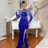 Women Mesh See Through Long Sleeve Diamonds Rhinestones Mermaid Long Dress Fall Evening Sexy Party Dresses Vestidos