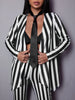 Black and white striped women's suit Jacket Niche Spring holiday party suit jacket Women's casual loose coat
