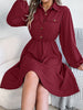 Autumn Winter Dresses for Women Casual Solid Color Button Tie Up Long Sleeved Shirt Dress Blue Green Black Red Woman Clothing