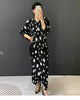 Balck Dot Printting Pleated Women's Dress V Collar Batwing Sleeve Mid-Length Mermaid Dresses 2DB6625
