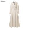 Women Autumn OL Work Dress Elegant Lapel Long Sleeve Office Dresses Solid Belted Robe Stylish A Line Party Vestidos