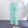 Striped Patchwork Scalloped Trim Trousers Women Street Elastic Waist Pocket Panelled Loose Wide Leg Pants Chic Ladies Partywear