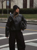 Women Pu Leather Black Coats Stand Collar Long Sleeve Zipper Jacket Woman Vintage High Street Pu Jackets