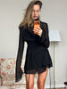 Black Sheer Long Sleeve Dress Women Pleated Patchwork Short Dresses Cocktail Party Sexy See Through Dress