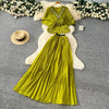 Elegant Rhinestone Pleated Skirt Sets Slim Party Club Vintage Dress American Women Clothes Two Piece Set 9R3018