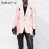 Patchwork Button Slim Blazer For Women Notched Collar Long Sleeve Spliced Pockets Hollow Out Designer Coat Female