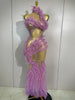 Sparkly Rhinestone Ruffled Mesh See-Through Long Dress Women Birthday Eveing Party Sexy Photo Shoot Nightclub Bar Stage Costume