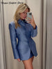 Elegant Women's Shoulder Pads Blazer Skirt Sets Slim Lapel Full Sleeve Waist Cinched Coats Mini Skirts Autumn Lady Outfits