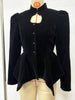 Women's Black Velvet Peplum Blouse Coat Cutout Puff Sleeve Button Front Elegant Party Long Sleeve Top Lady Outerwears