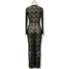 Lace Sheer Maxi Dress, Long-Sleeve Fitted Sexy Pattern Women's Dress, Vintage Birthday Party Evening Long Dresses