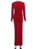 Folds Maxi Dress Women o-Neck Full Sleeve Solid Banquet Elegant Vacation Autumn Skinny Casual Simple Vestidos
