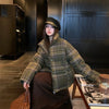 Plaid Print Cotton-Padded Jacket Women Winter Thicken Warm Puffy Bread Clothing Korean Retro Student Down Cotton Parkas Street
