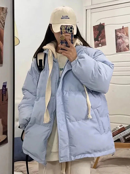 Winter Short Jacket Woman Parkas Thick Warm Spliced Hooded Parka Oversized Korean Loose Cotton Padded Outerwear