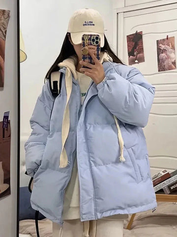 Winter Short Jacket Woman Parkas Thick Warm Spliced Hooded Parka Oversized Korean Loose Cotton Padded Outerwear