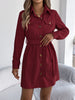 Autumn Winter Casual Solid Color Corduroy Women Dresses Elegant Single Breasted Long Sleeve Lace Up Mini Dress Khaki Black Red