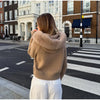 Autumn Casual Fur Collar Sweater Coat Women's Solid Loose Long Sleeve Zippers Pullover Ladies Office Tops