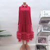 Spring Pleated Women's Dress Solid Color Mesh Patchwork Design Solid Color Casual Loose Lapel Button Clothing