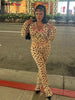 Leopard Contrast Letter Print 2 Piece Set Women Hooded Full Sleeve Crop Jacket+Skinny Stretch Flare Pants Suits