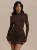 Long Sleeve Ruched Sexy Mini Dress Women Autumn Winter Elegant High Waist Bodycon Club Party Dresses Female