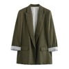 Women Solid Blazer Notched Collar Long Roll up Sleeves Female Chic Office Lady Business Outfits