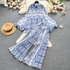 Europe and America Style Women's Spring Vintage Plaid Ruffled Shirt Long Pants Sets