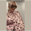 Pink Polka Dot Jacket For Women Casual Stand Collar Long Sleeve Button Loose Coat Lady Spring Chic Street Outerwear