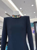 High Street Designer Women's Colorful Diamond Standing Neck Long Sleeve Dress