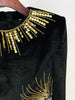 High Street Designer Women's Long Sleeve Sequined Rhinestone Diamonds Beaded Velvet Dress