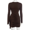 Sexy O-neck Long Sleeve Bandage Solid Short Dress Streetwear Women's Elegant High Waist Tunics Ruched Party Club Dresses