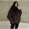 Thicken Cotton Jackets Women Long Sleeves Detachable Fur Collar Lace Up Pockets Coats Female Winter Chic Warm Outwears
