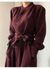 Spring Autumn Single Breasted Women's Shirt Dresses Sashes Stand Collar Korean Casual Straight Dress Female