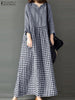Long Sleeve Gingham Patchwork Maxi Dress V Neck Vintage Holiday Spring Vestidos Women Check Loose Casual Long Dress