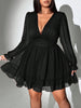 Plus Size Sexy V-Neck Short Dress Solid Polka Dot Long-Sleeve American Slim A-Line Skirt Elegant Party Women's Evening Dres