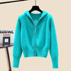 Autumn Winter Hooded Women's Knitwear Long Sleeve Zipper Slim Knitted Cardigan Female Casual Jacket Tops