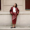 Street Zipper Leather Jackets Skirts Sets Women Loose Stand Collar Full Sleeve Coat Straight Skirt Autumn Winter Lady Suit