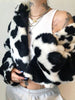 Punk Style Gothic Crop Faux Fur Y2k Coats Color Block Long Sleeve Women Cardigan Jackets Warm Streetwear