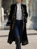 Floral Velvet Long Jacket for Women Single Breasted Stand Collar Slim Fit Flare Sleeve Vintage Blazer Coat Elegant Suit Jacket