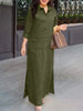 Women's Vintage Maxi Shirt Dress Spring 3/4 Sleeve Lapel Neck Slit Hem Long Dresses Loose Casual Solid Robes Femme